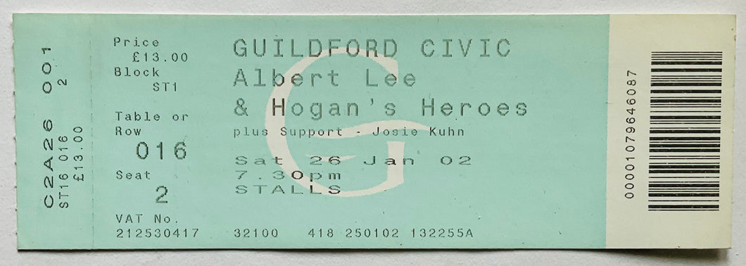Amen Corner Albert Lee  Original Unused Concert Ticket Civic Hall Guildford 26th Jan 2002