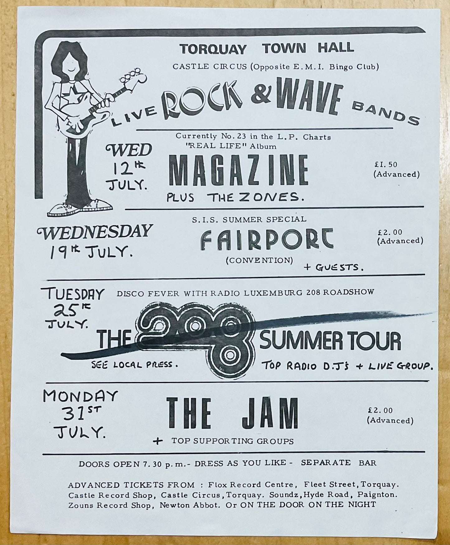 Jam Original  Concert Handbill Flyer Town Hall Torquay 1978