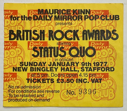 Status Quo Paul McCartney Original Used Concert Ticket New Bingley Hall Stafford 1977