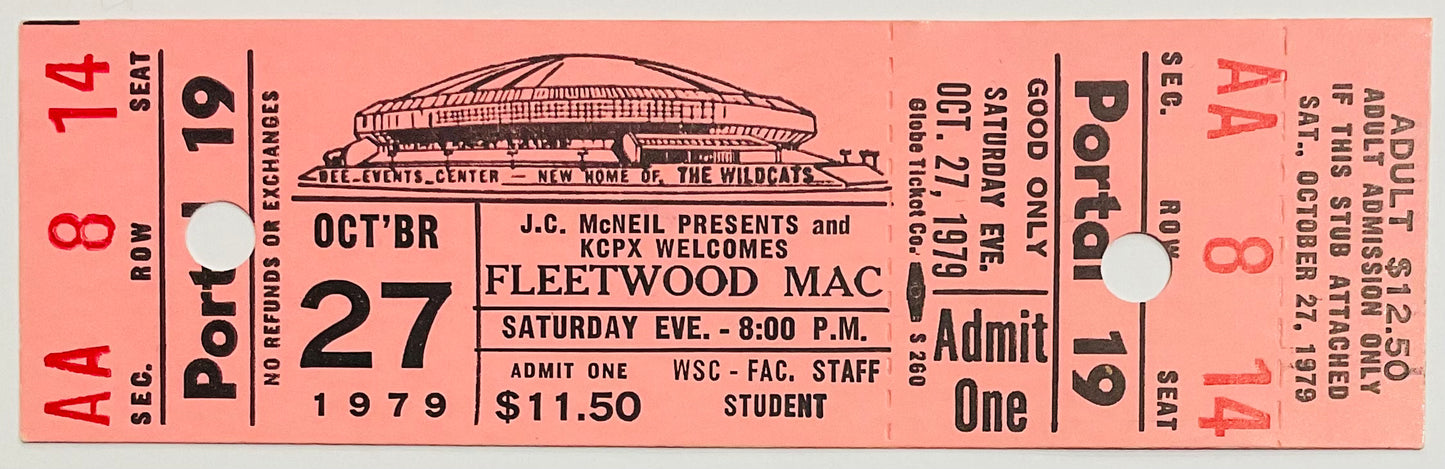 Fleetwood MAC Original Unused Concert Ticket Dee Events Center Ogden 27th Oct 1979