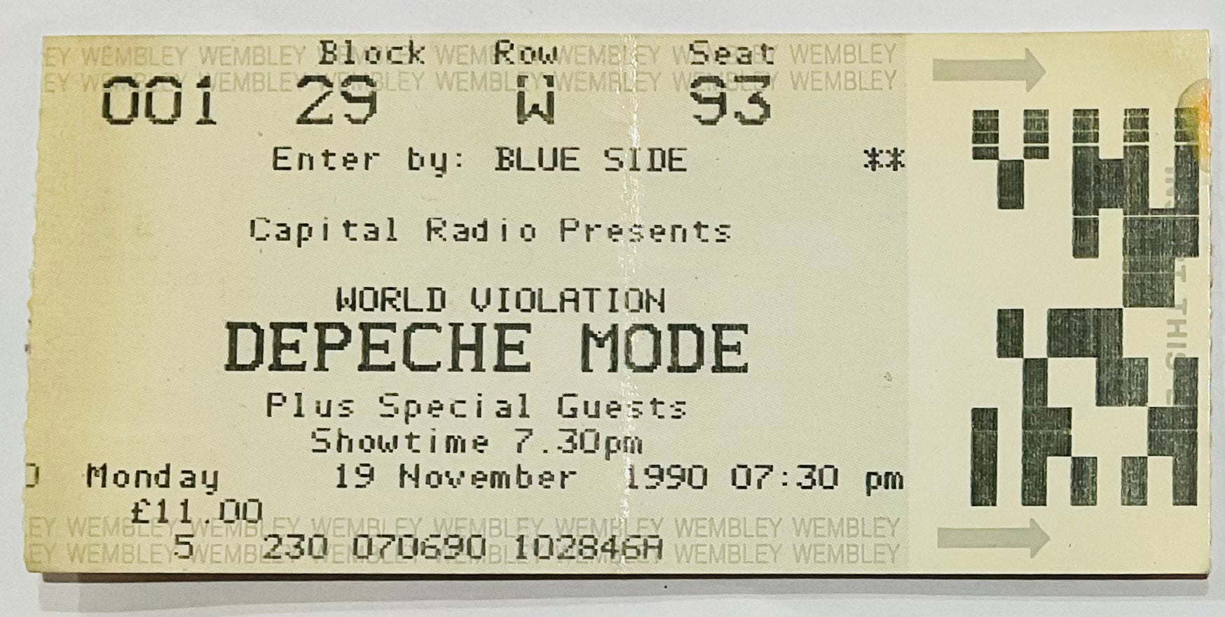 Depeche Mode Original Used Concert Ticket Wembley Arena London 19th Nov 1990