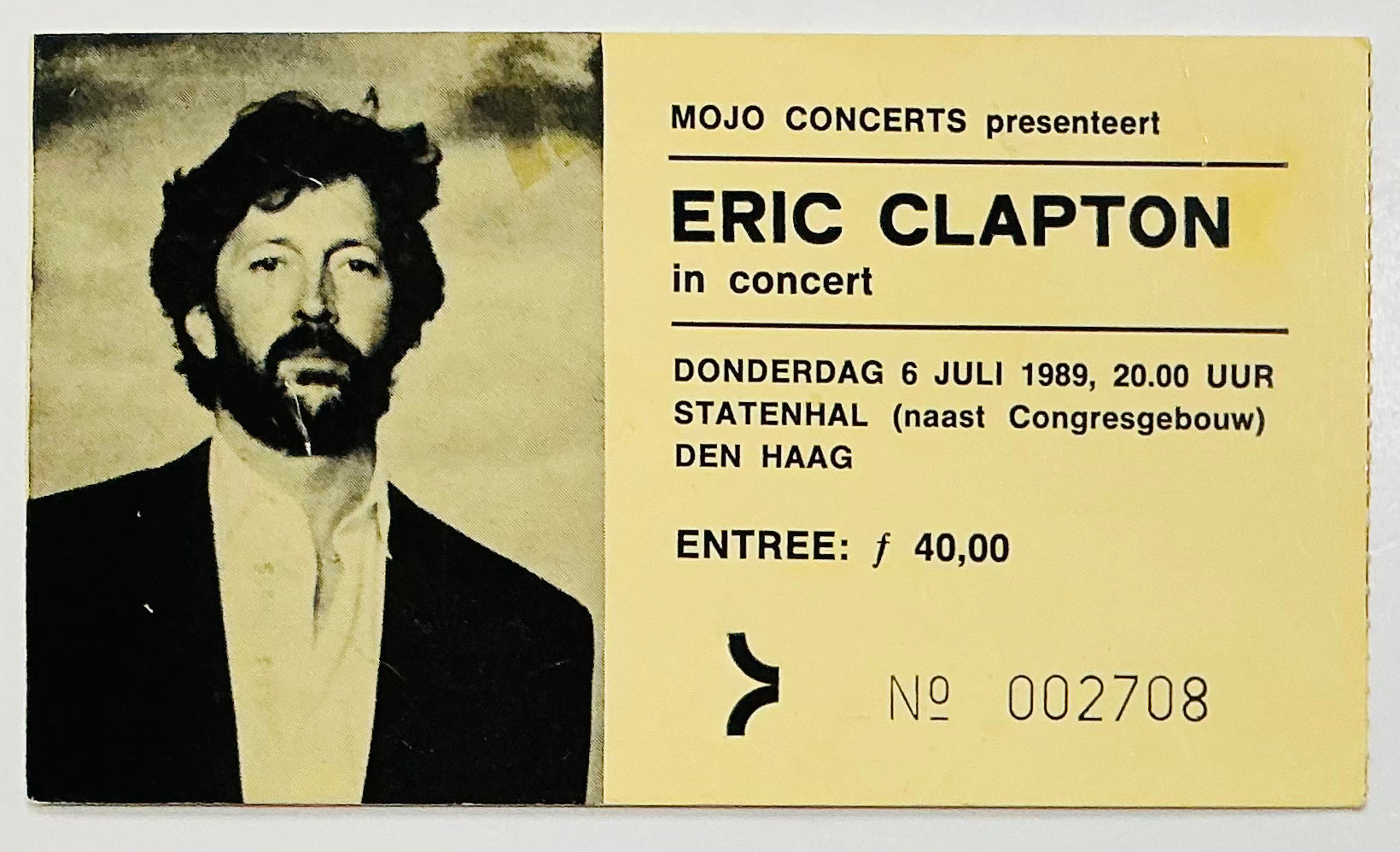 Eric Clapton Original Used Concert Ticket Statenhal Den Haag 6th Jul 1989