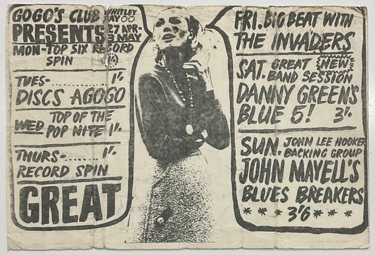 John Mayalls Blues Breakers Original Concert Handbill Flyer Agogo Club Whitley Bay 1964