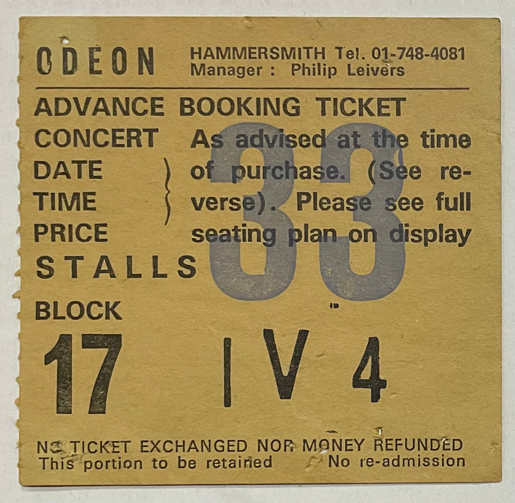 Alice Cooper Original Used Concert Ticket Hammersmith Odeon London 16th Feb 1982