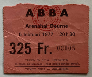 ABBA Original Used Concert Ticket Arenahal Deurne 5th Feb 1977