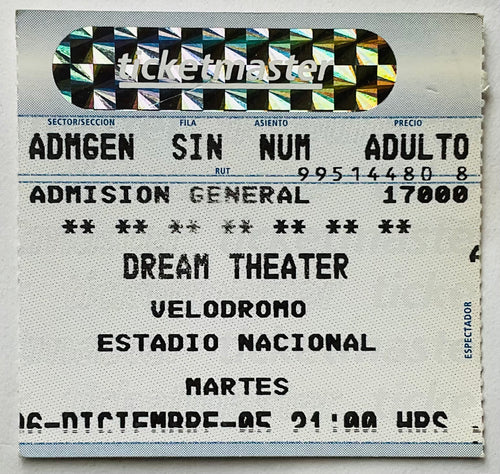 Dream Theatre Original Used Concert Ticket Estadio National Santiago 6th Dec 2005