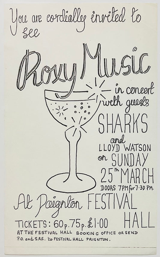 Roxy Music Original Concert Handbill Flyer Festival Hall Paignton 25th Mar 1973