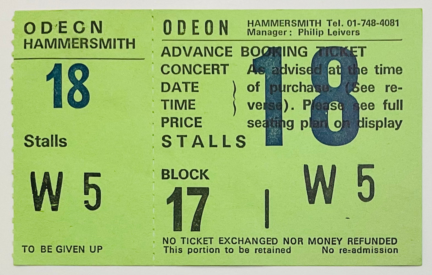 UB40 Original Unused Concert Ticket Hammersmith Odeon London 24th Oct 1983