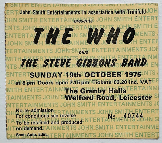 Who Original Used Concert Ticket Granby Halls Leicester 19th Oct 1975