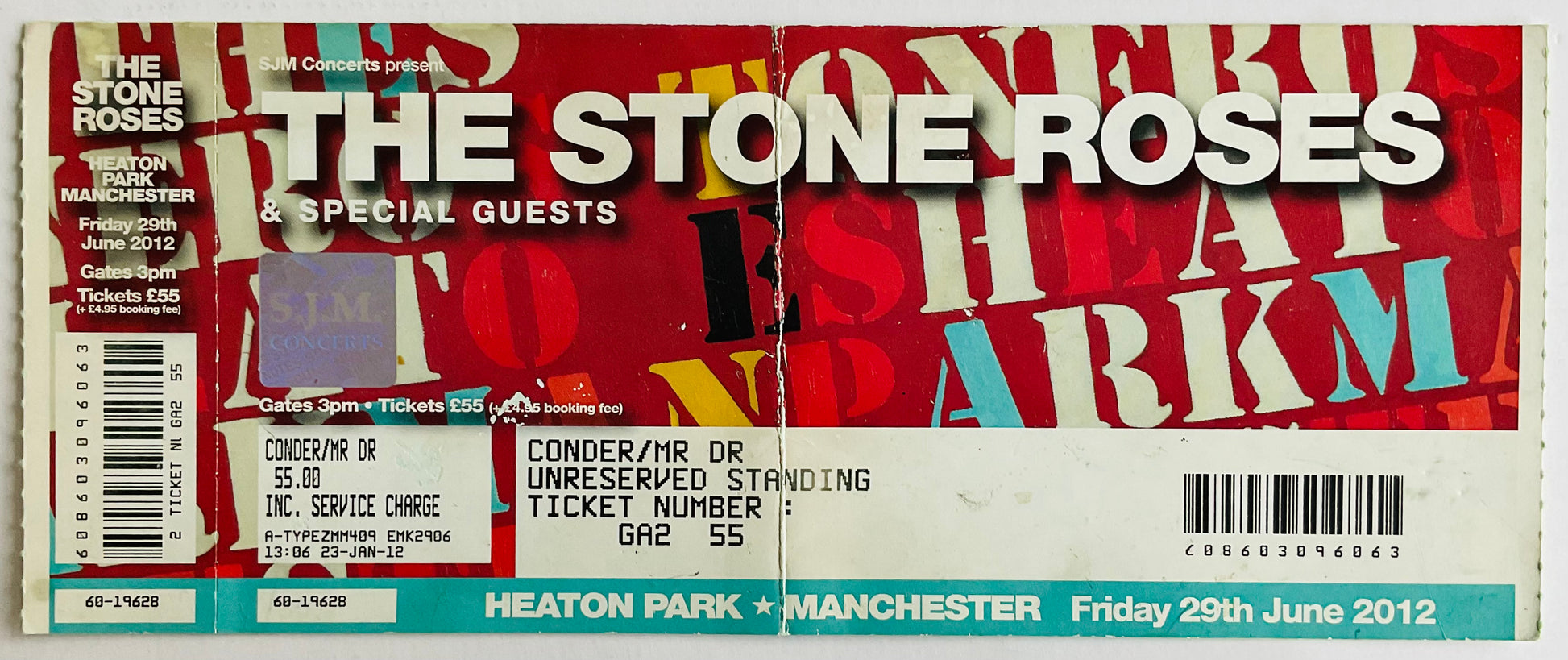 Stone Roses Original Unused Concert Ticket Heaton Park Manchester 29th Jun 2012