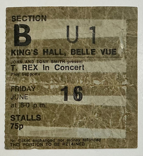 T. Rex Marc Bolan Original Used Concert Ticket Kings Hall Manchester 16th Jun 1972