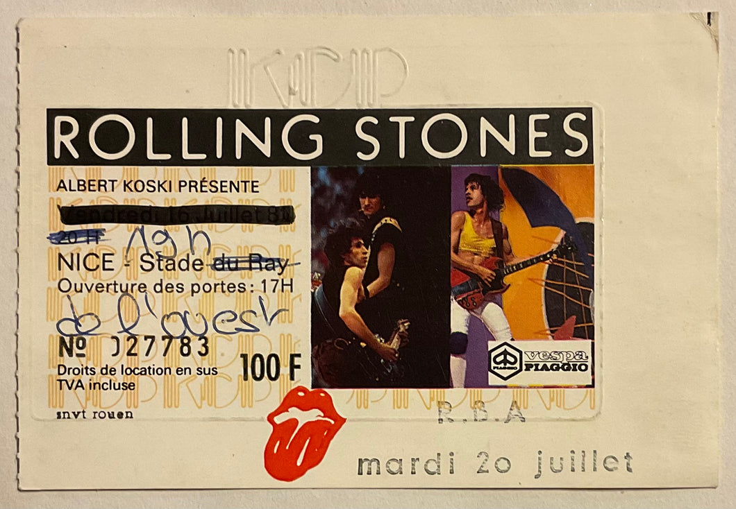 Rolling Stones Original Used Concert Ticket Stade de L’Ouest Nice 20th Jul 1982