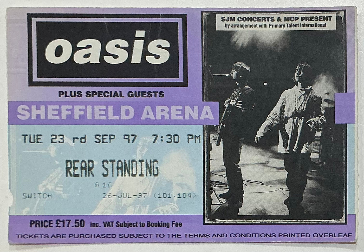 Oasis Original Used Concert Ticket Sheffield Arena 23rd Sep 1997