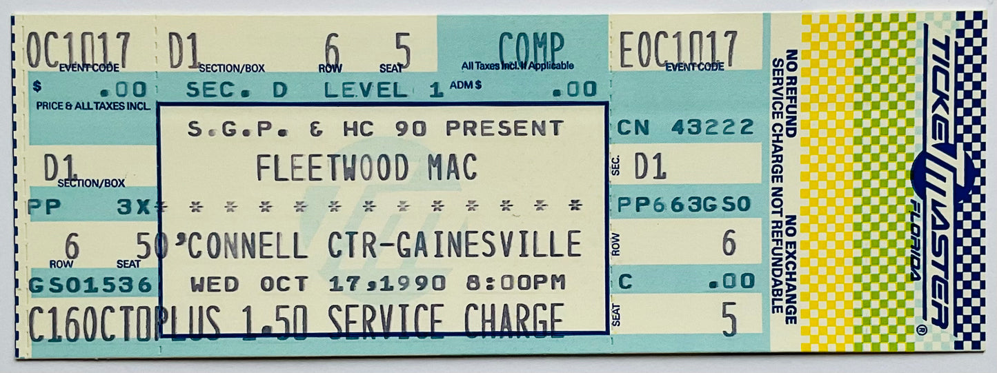 Fleetwood Mac Original Unused Concert Ticket O’Connell Center Gainesville 17th Oct 1990