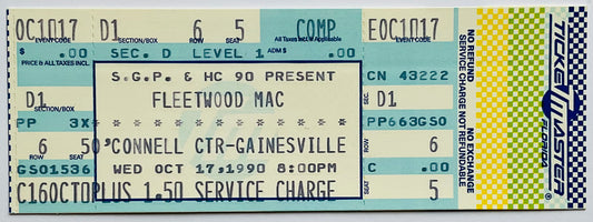 Fleetwood Mac Original Unused Concert Ticket O’Connell Center Gainesville 17th Oct 1990