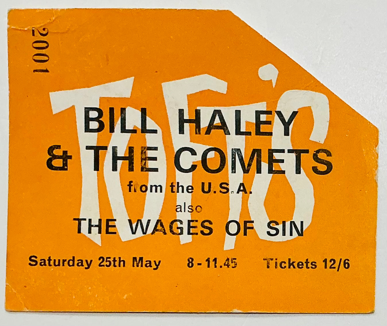Bill Haley Original Used Concert Ticket Tofts Folkestone 25th May 1968