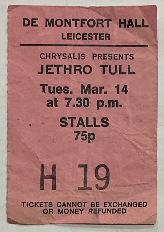 Jethro Tull Original Used Concert Ticket De Montfort Hall Leicester 14th Mar 1972