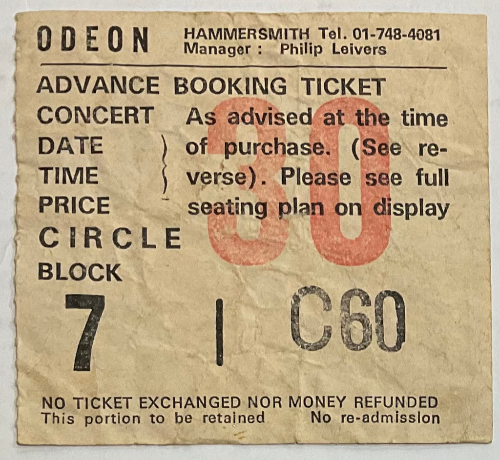 Hawkwind Original Used Concert Ticket Hammersmith Odeon London 13th Nov 1982