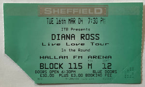 Diana Ross Original Used Concert Ticket New Hallam FM Arena Sheffield 16th Mar 2004