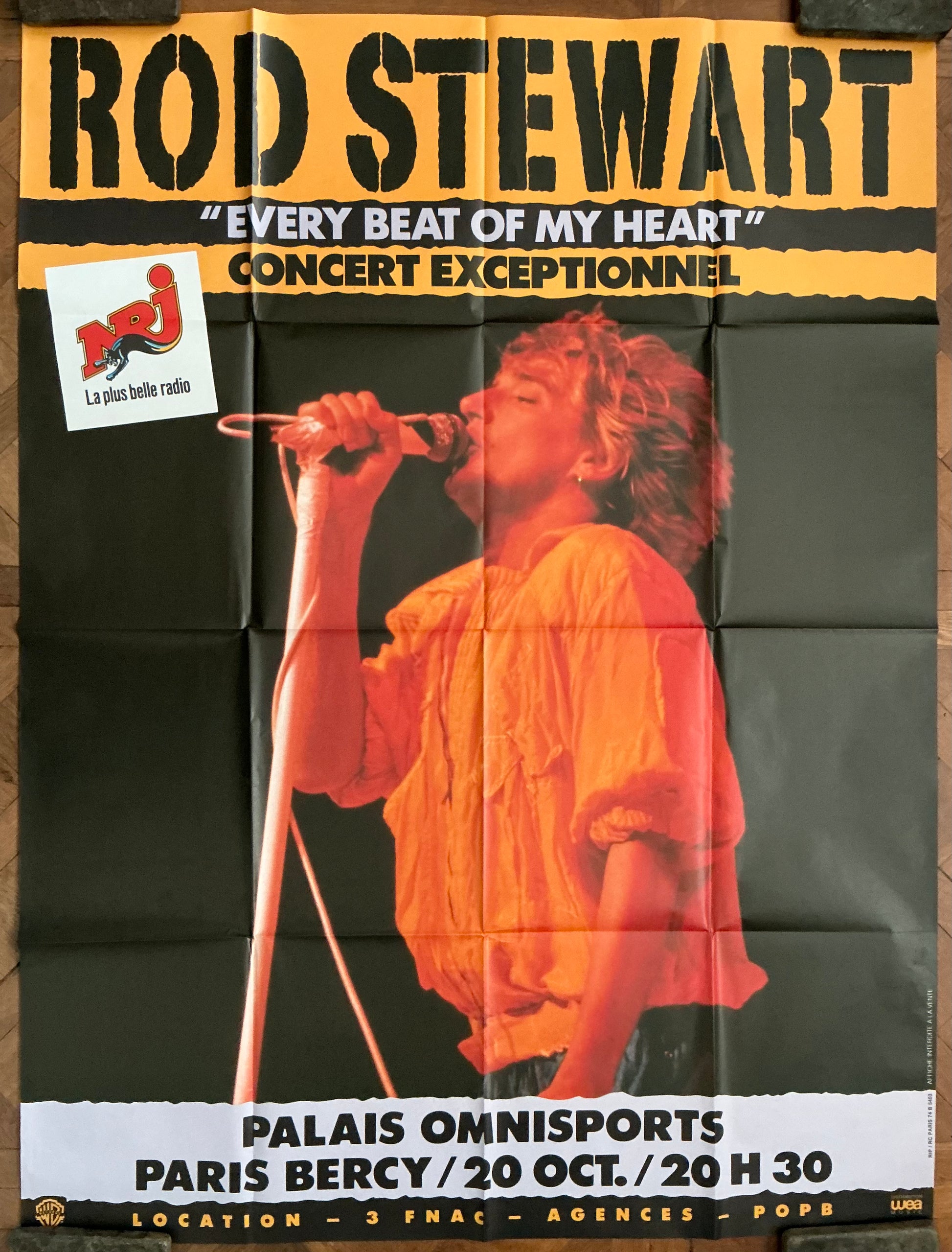 Rod Stewart Original Promo Concert Tour Subway Poster Palais Omnisports Paris 20th Oct 1986