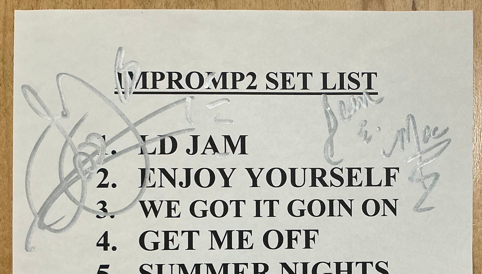 Impromp2 Original Signed Autographed Setlist 1990s