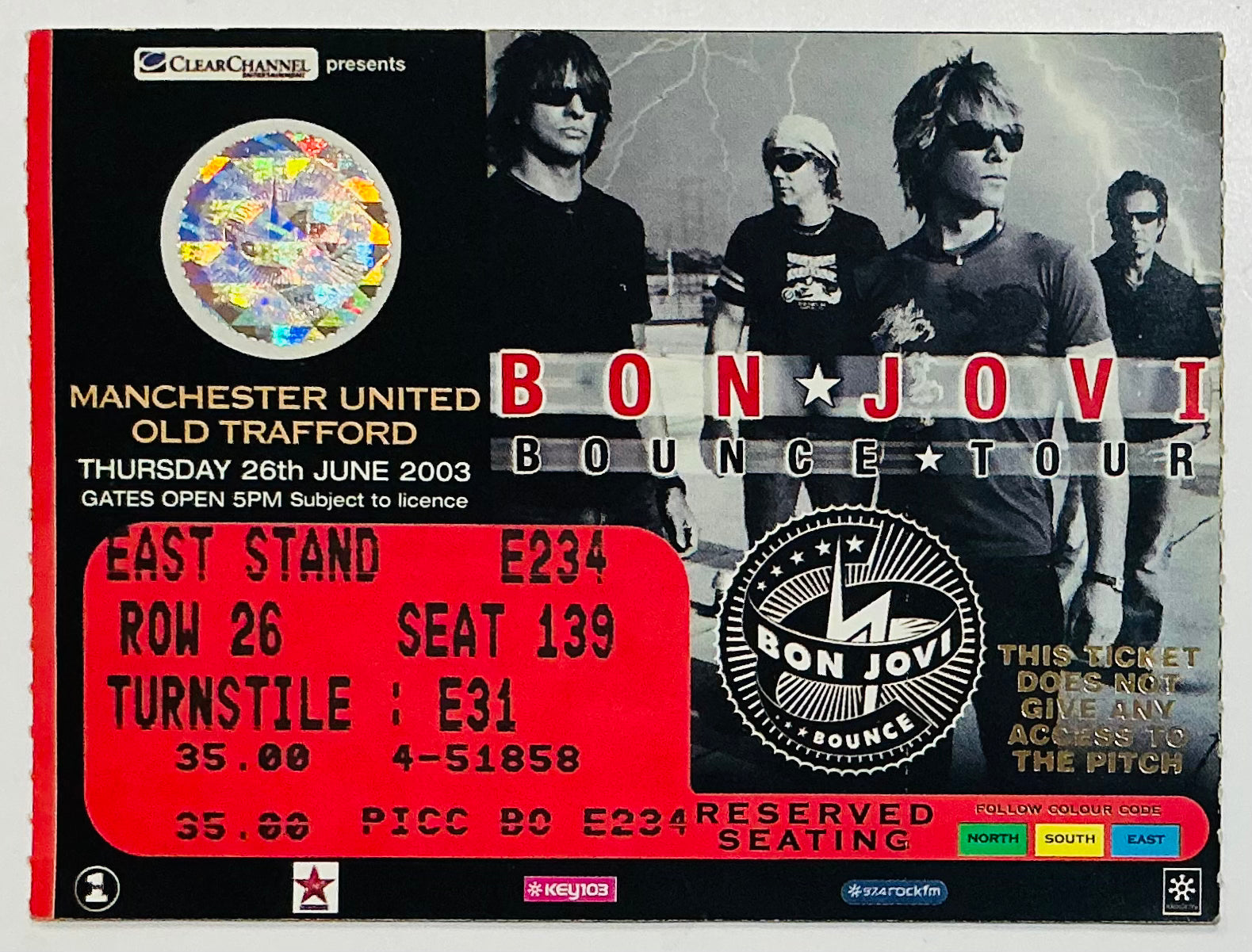 Bon Jovi Original Used Concert Ticket Old Trafford Manchester 26th Jun 2003