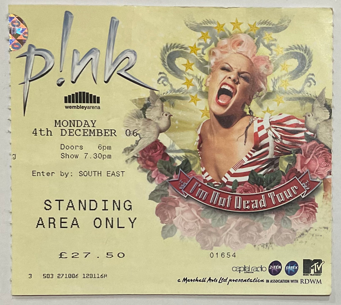 P!nk Pink Original Used Concert Ticket Wembley Arena London 4th Dec 2006