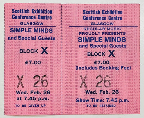 Simple Minds Original Unused Concert Ticket SECC Glasgow 26th Feb 1986