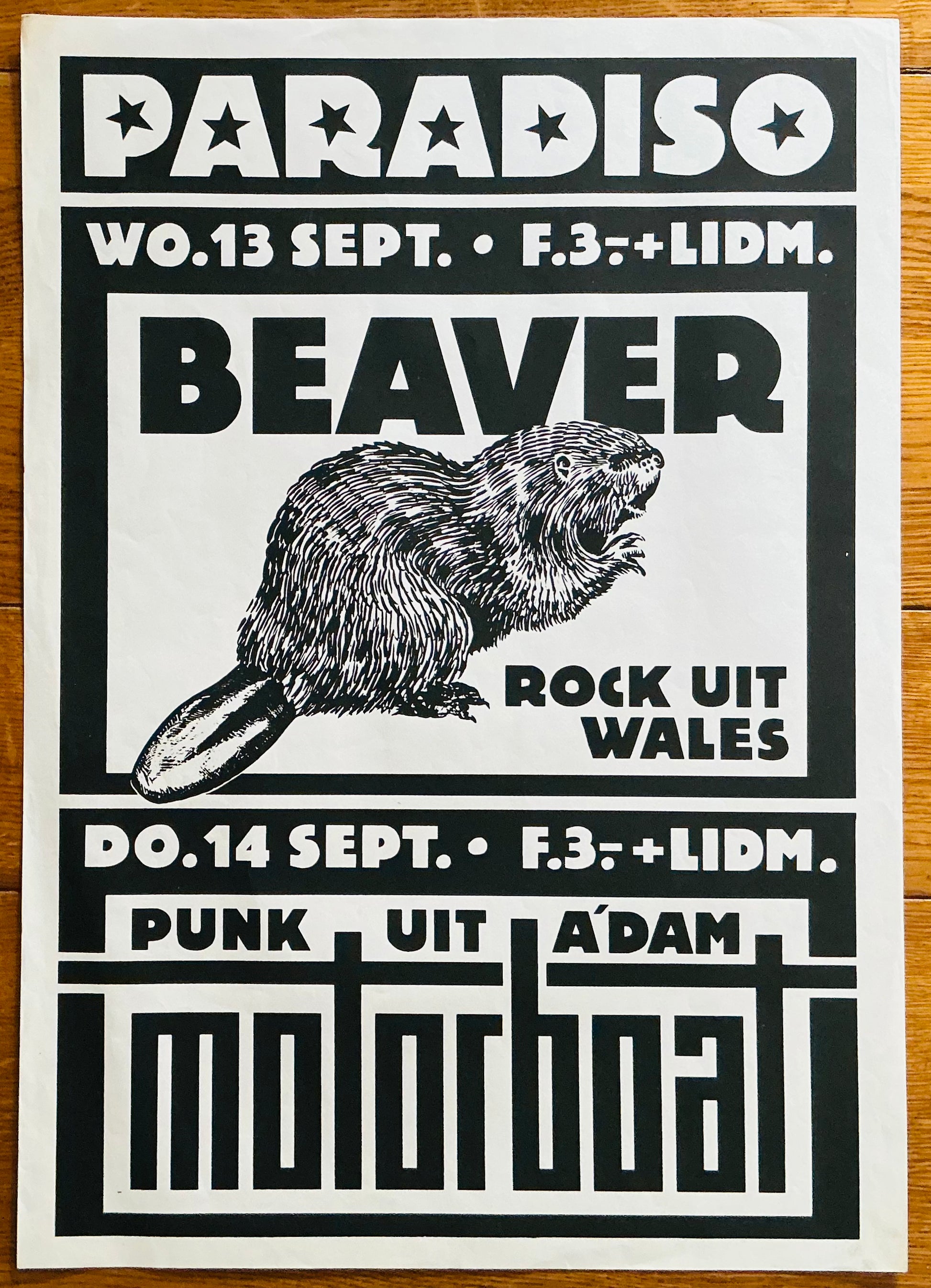 Beaver Motorboat Original Concert Tour Gig Poster Paradiso Club Amsterdam 13th & 14th Sep 1978