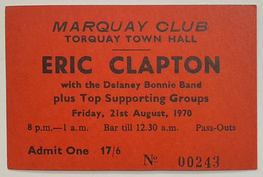 Eric Clapton Derek & the Dominos Original Concert Ticket Torquay 1970