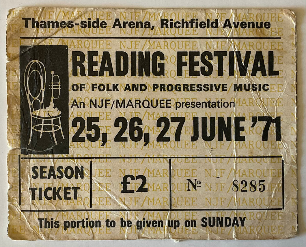 Genesis Wishbone Ash Rory Gallagher Original Used Concert Ticket Reading Festival 25th - 27th Jun 1971