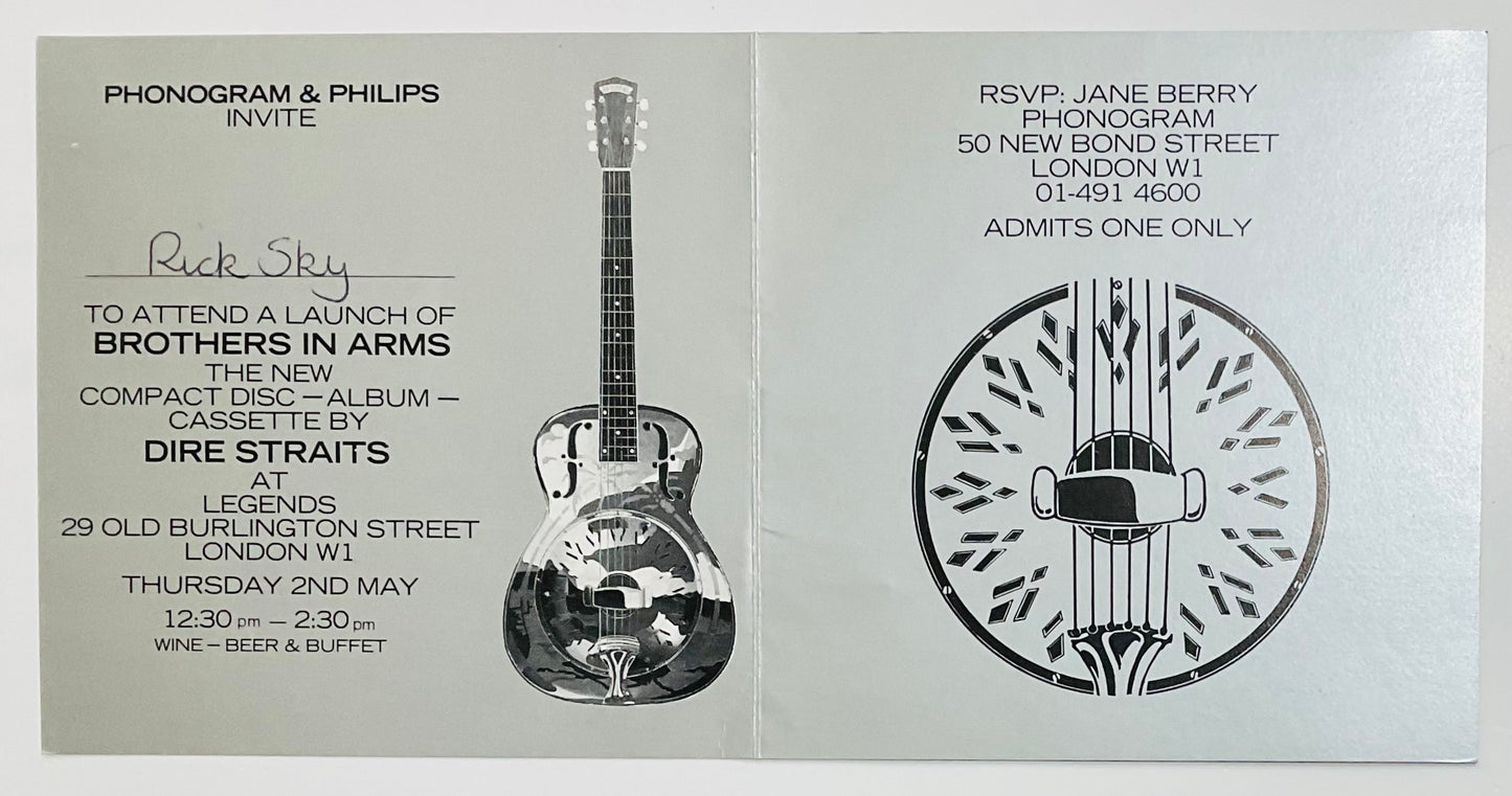 Dire Straits Brothers in Arms Original Launch Party Invitation Ticket Legends London 2nd May 1985