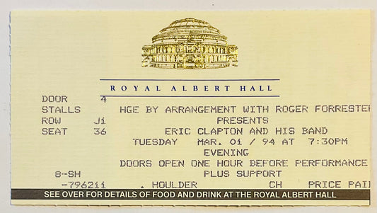 Eric Clapton Original Used Concert Ticket Royal Albert Hall London 1st Mar 1994