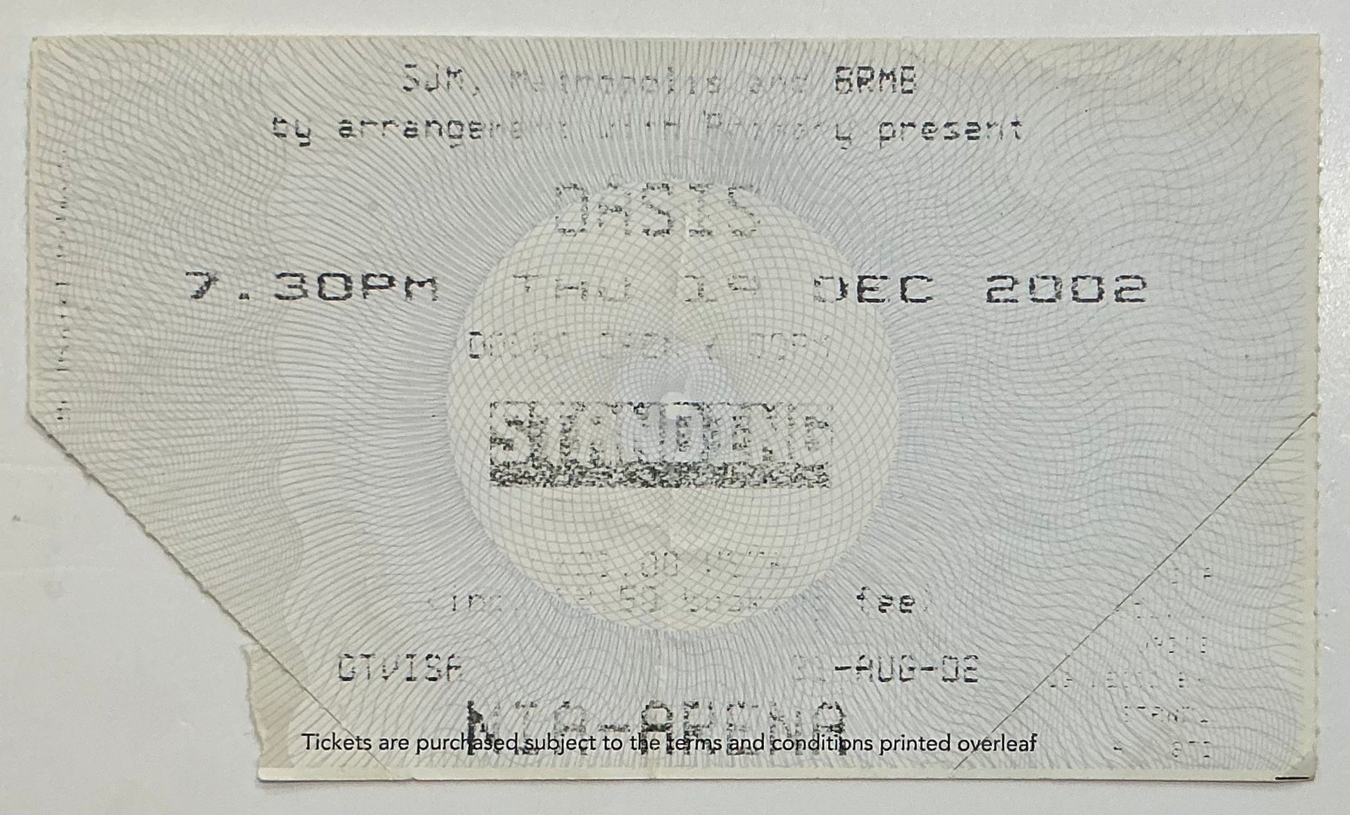 Oasis Original Used Concert Ticket NIA Arena Birmingham 19th Dec 2002