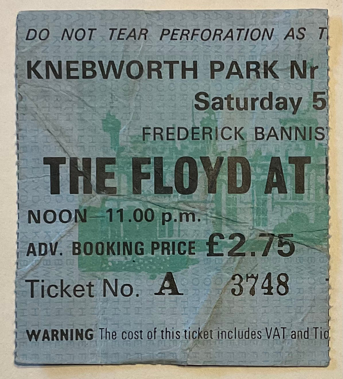 Pink Floyd Original Used Concert Ticket Knebworth Park 5th July 1975