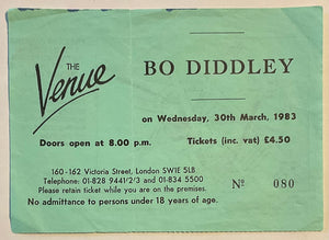Bo Diddley Original Used Concert Ticket The Venue London 30th Mar 1983