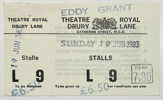 Eddy Grant Original Unused Concert Ticket Theatre Royal London 19th Jun 1983