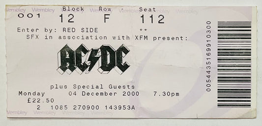 AC/DC Original Used Concert Ticket Wembley Arena London 4th Dec 2000