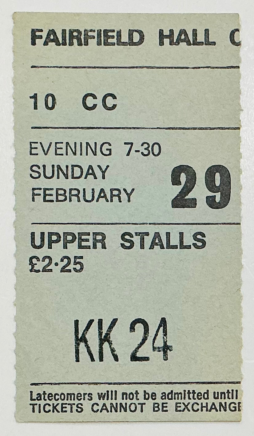 10cc Original Used Concert Ticket Fairfield Hall Croydon 29th Feb 1976