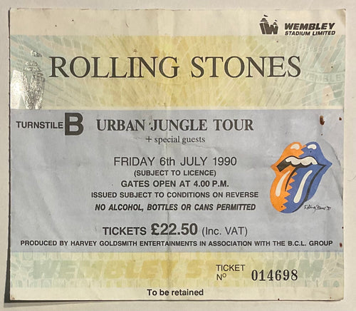 Rolling Stones Original Used Concert Ticket Wembley Stadium London 6th July 1990