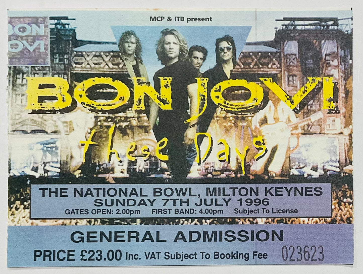 Bon Jovi Original Used Concert Ticket National Bowl Milton Keynes 7th July 1996