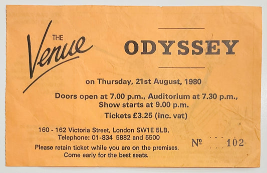 Odyssey Original Used Concert Ticket Venue London 21st Aug 1980