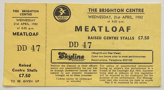 Meat Loaf Original Unused Concert Ticket Brighton Centre 21st Apr 1982