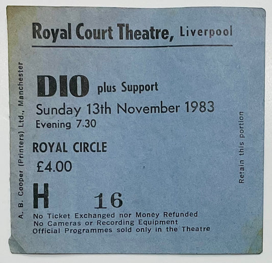 Dio Original Used Concert Ticket Royal Court Theatre Liverpool 13th Nov 1983