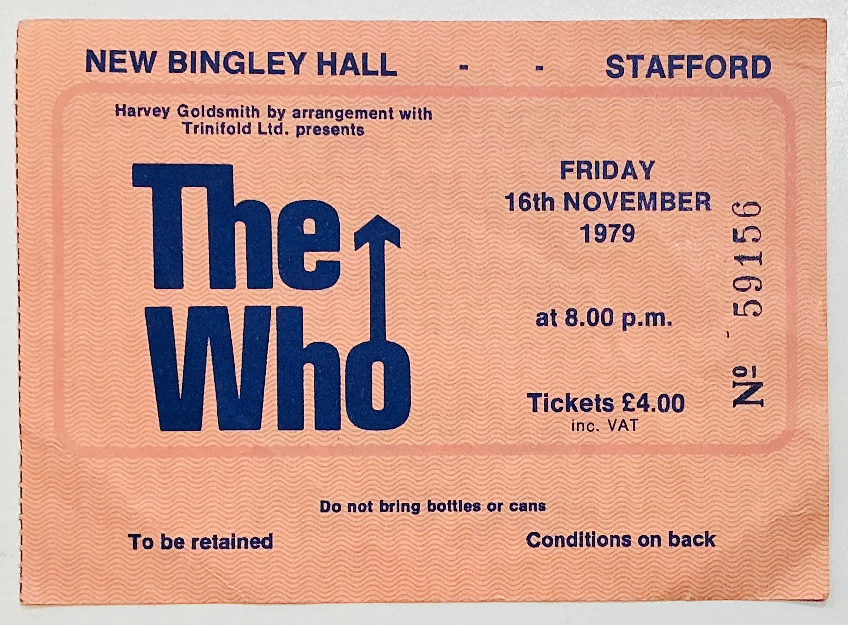 Who Original Used Concert Ticket New Bingley Hall Stafford 16th Nov 1979