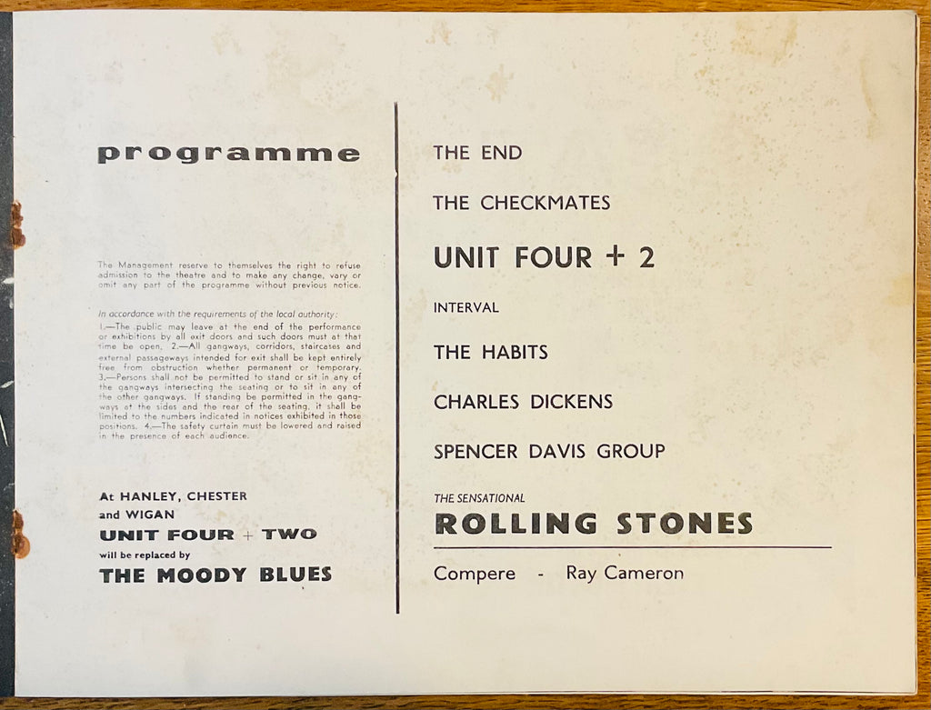 Rolling Stones Original Concert Programme Autumn U.K. Tour 1965
