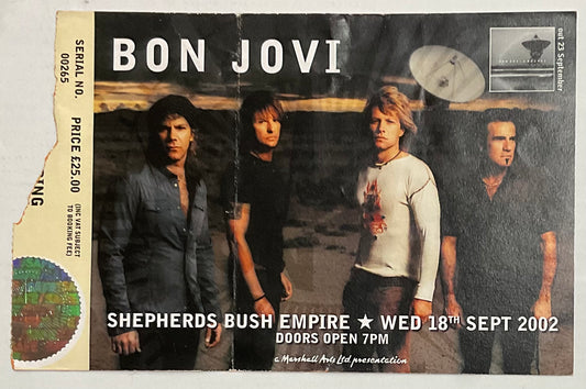 Bon Jovi Original Used Concert Ticket Shepherds Bush Empire London 18th Sep 2002