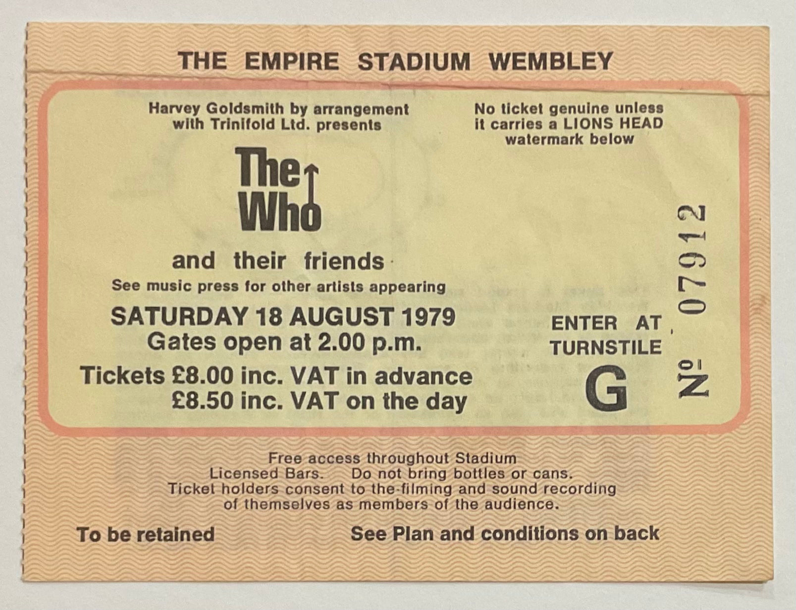 Who AC/DC Stranglers Original Used Concert Ticket Empire Stadium Wembley London 1979