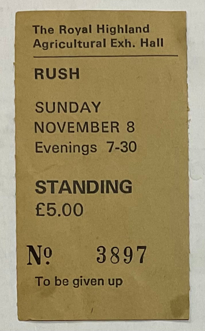 Rush Original Used Concert Ticket Edinburgh 8th Nov 1981