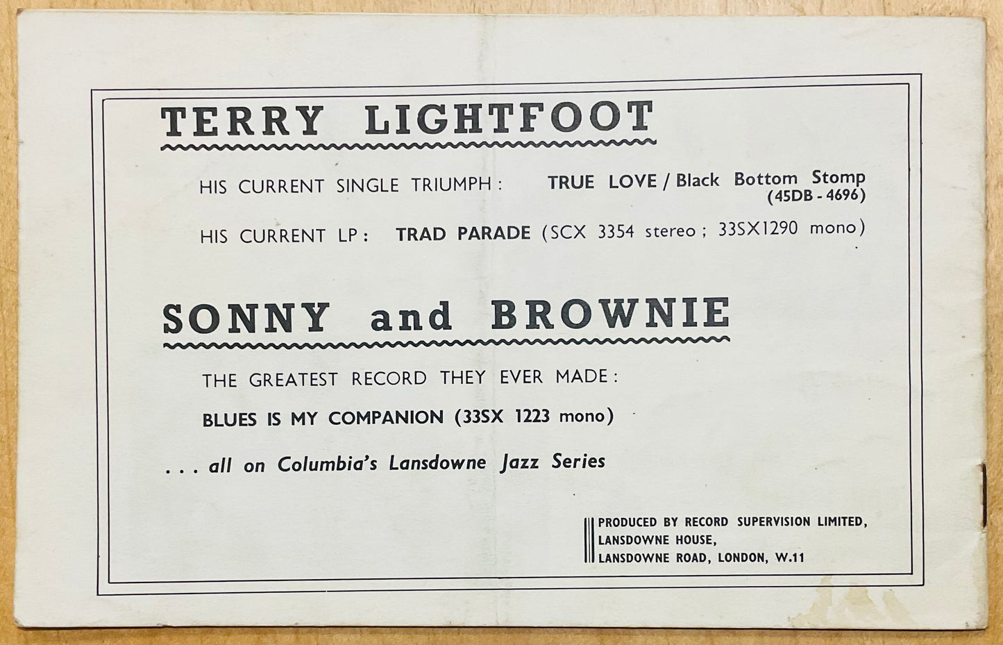 Sonny Terry Brownie McGhee Original Concert Programme City Hall Newcastle 22nd Sep 1961